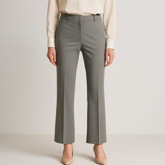 Theory Pleated Trouser Pants Women’s 4 Gray Cotton Blend Straight Leg Workwear - Picture 1 of 13